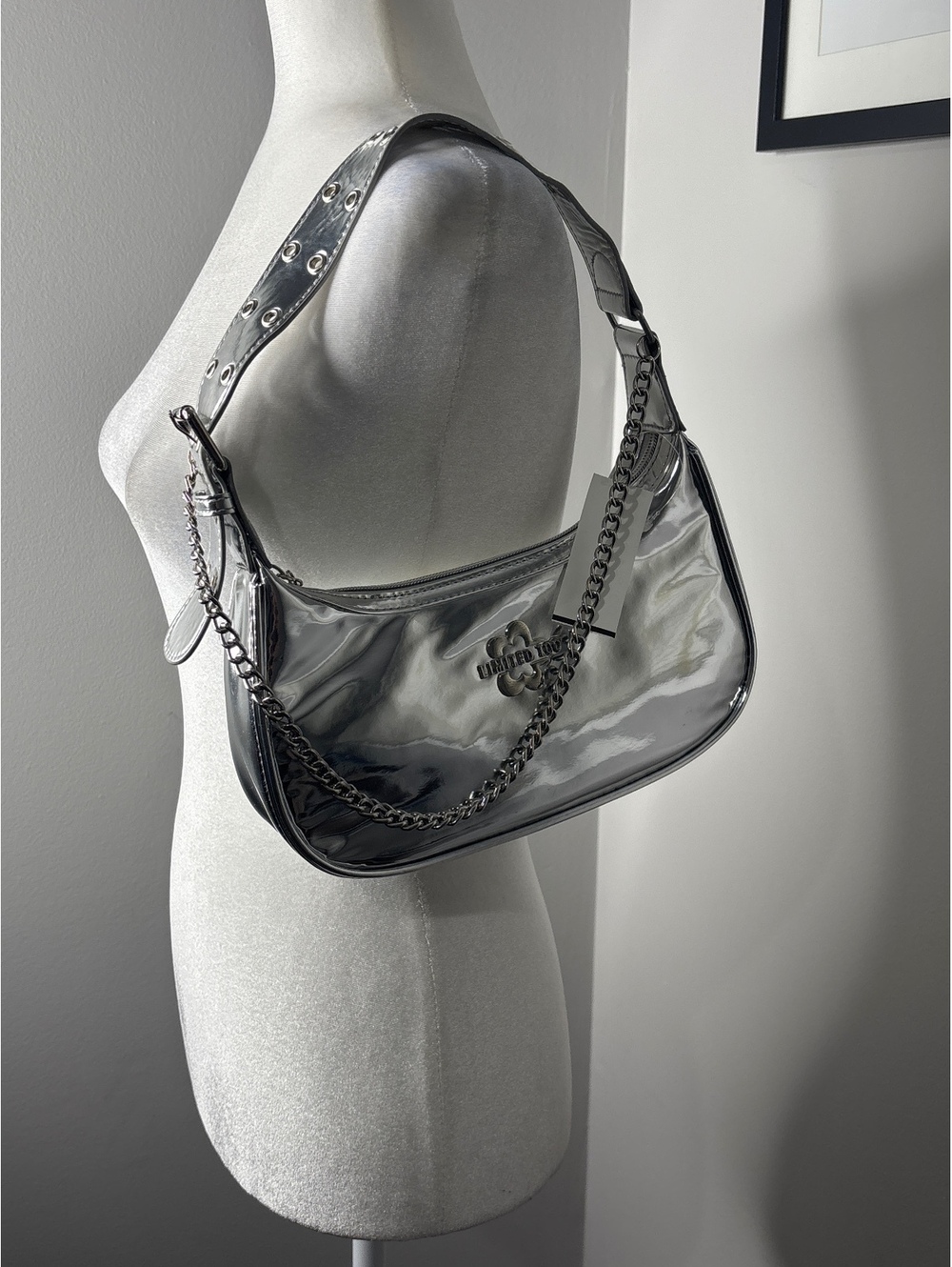 Limited Too Silver Metallic Shoulder Bag with Chain Accent